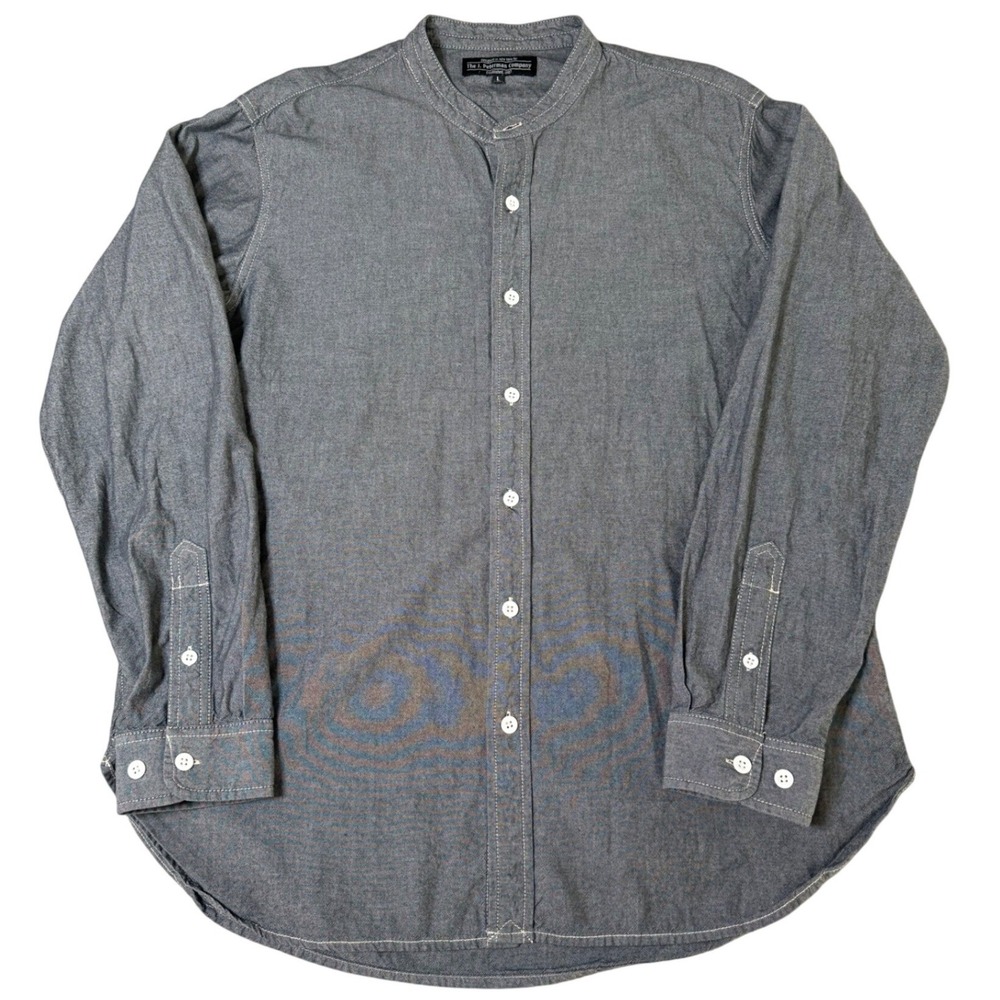 The J Peterman Company Mens L Gray Cotton Chambray Band Collar Long Sleeve Shirt - Picture 1 of 7